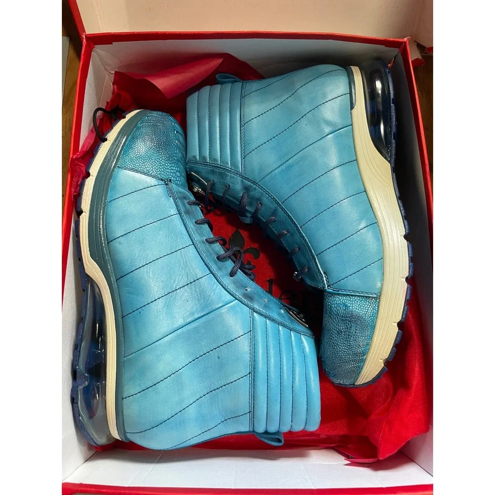 Belvedere Toro Mens 13 Antique Ocean Blue Ostrich Leather High Top Sneakers E15